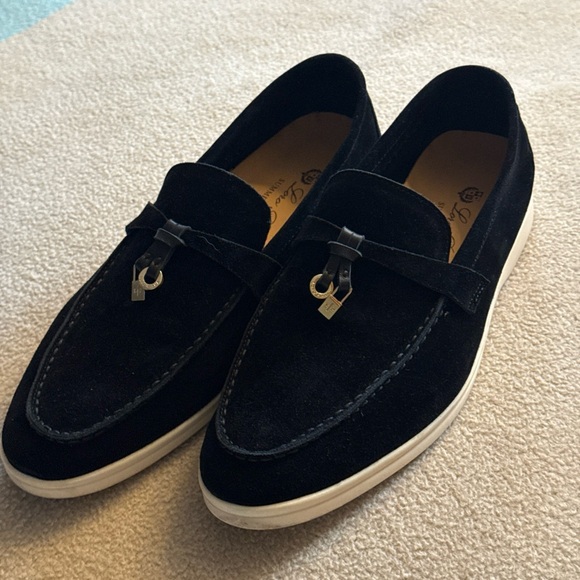 Loro Piana Black Suede Loafers with White Sole summer walk41 fits smaller